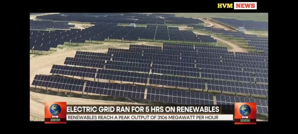 ELECTRIC GRID RAN FOR 5 HRS ON RENEWABLES